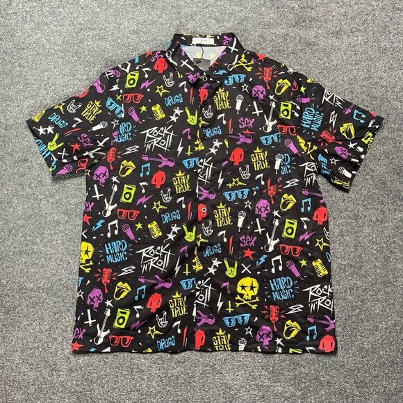 ChArmkpR Mens Button Front Shirt Multicolor Short Sleeve Hard Music XL New - Picture 1 of 9